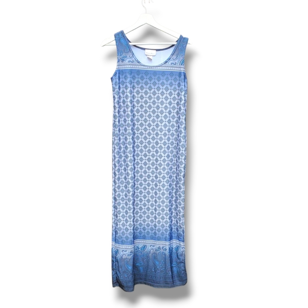 Y2K Blue Patterned Sleeveless Maxi Dress